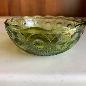 Set of 2 Vintage EAPG Bartlett Collins Manhattan Pattern Avocado Green Bowls